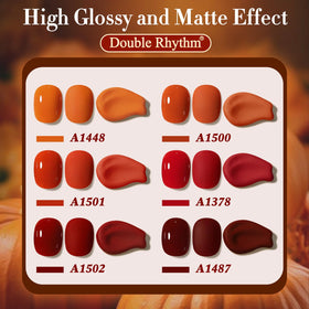 Double Rhythm Gel Polish bottles arranged in a row