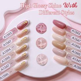 Double Rhythm gel polish bottles arranged neatly