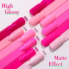 Double Rhythm gel polish bottles in a beauty setup