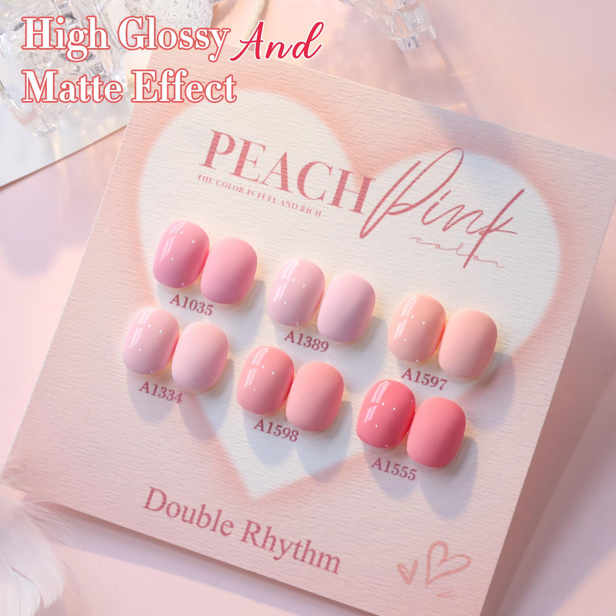 Double Rhythm gel polish bottles with base and top coat