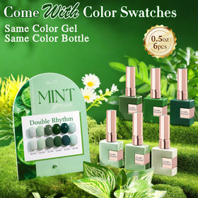 Double Rhythm Gel Polish bottles with Dark Mint Frost shade