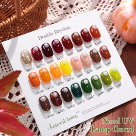Double Rhythm gel polish bottles with vibrant colours
