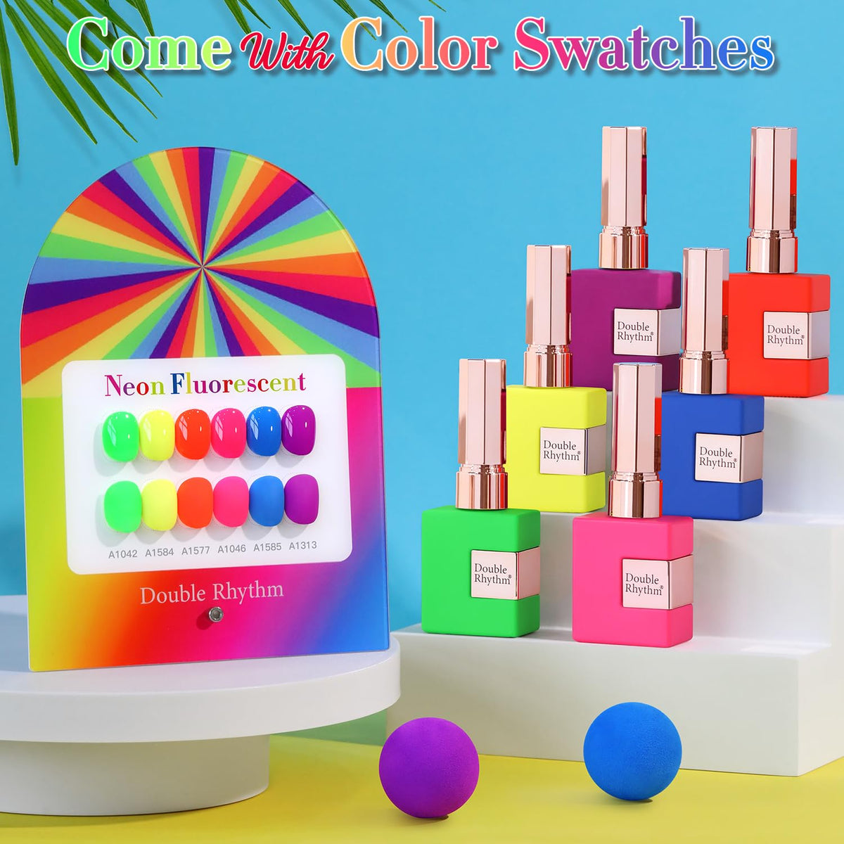 Double Rhythm Gel Polish bottles with vibrant neon colours
