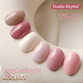 Double Rhythm Gel Polish in various shades on a nail art display