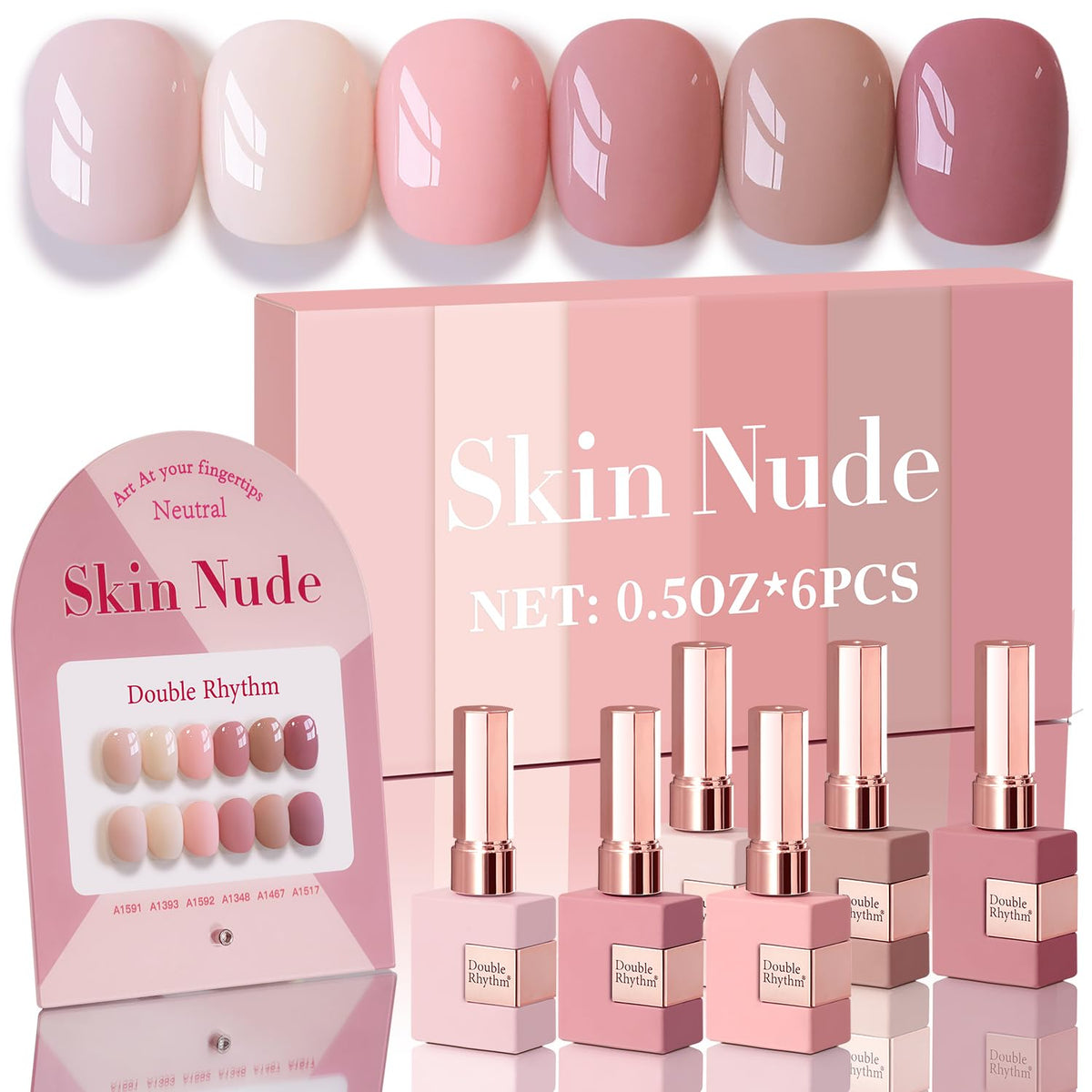 Double Rhythm Gel Polish Set 6 Pcs 15 ML bottles front view
