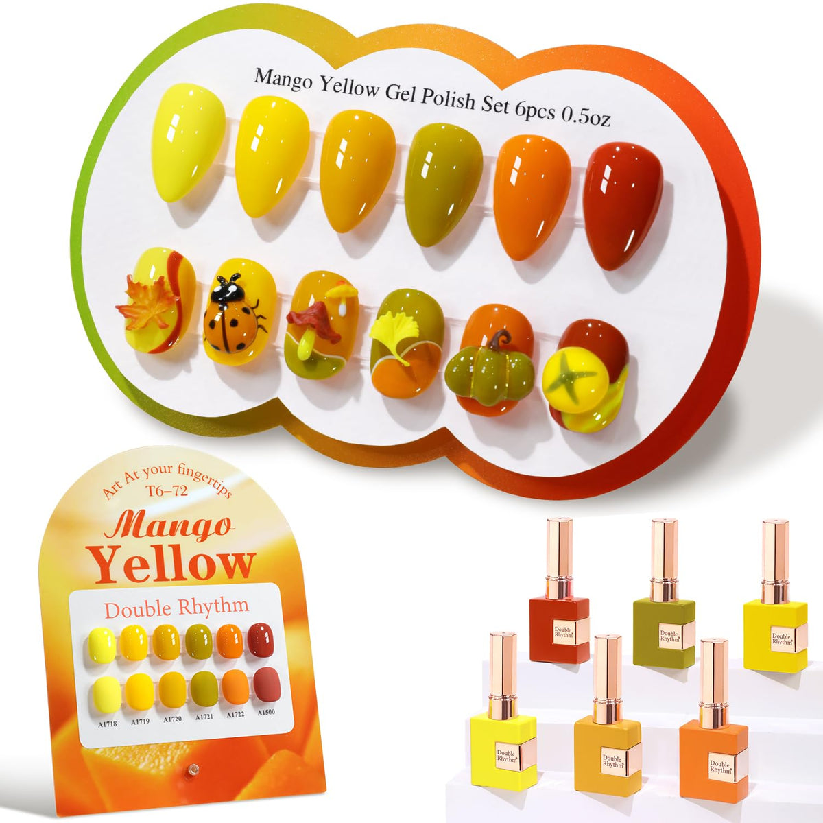 Double Rhythm Gel Polish Set 6 Pcs 15 ML bottles in Pale Dark Orange and Lemon Yellow