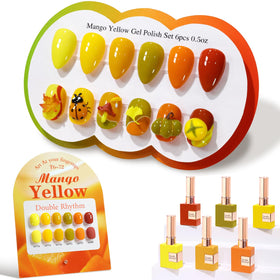 Double Rhythm Gel Polish Set 6 Pcs 15 ML bottles in Pale Dark Orange and Lemon Yellow