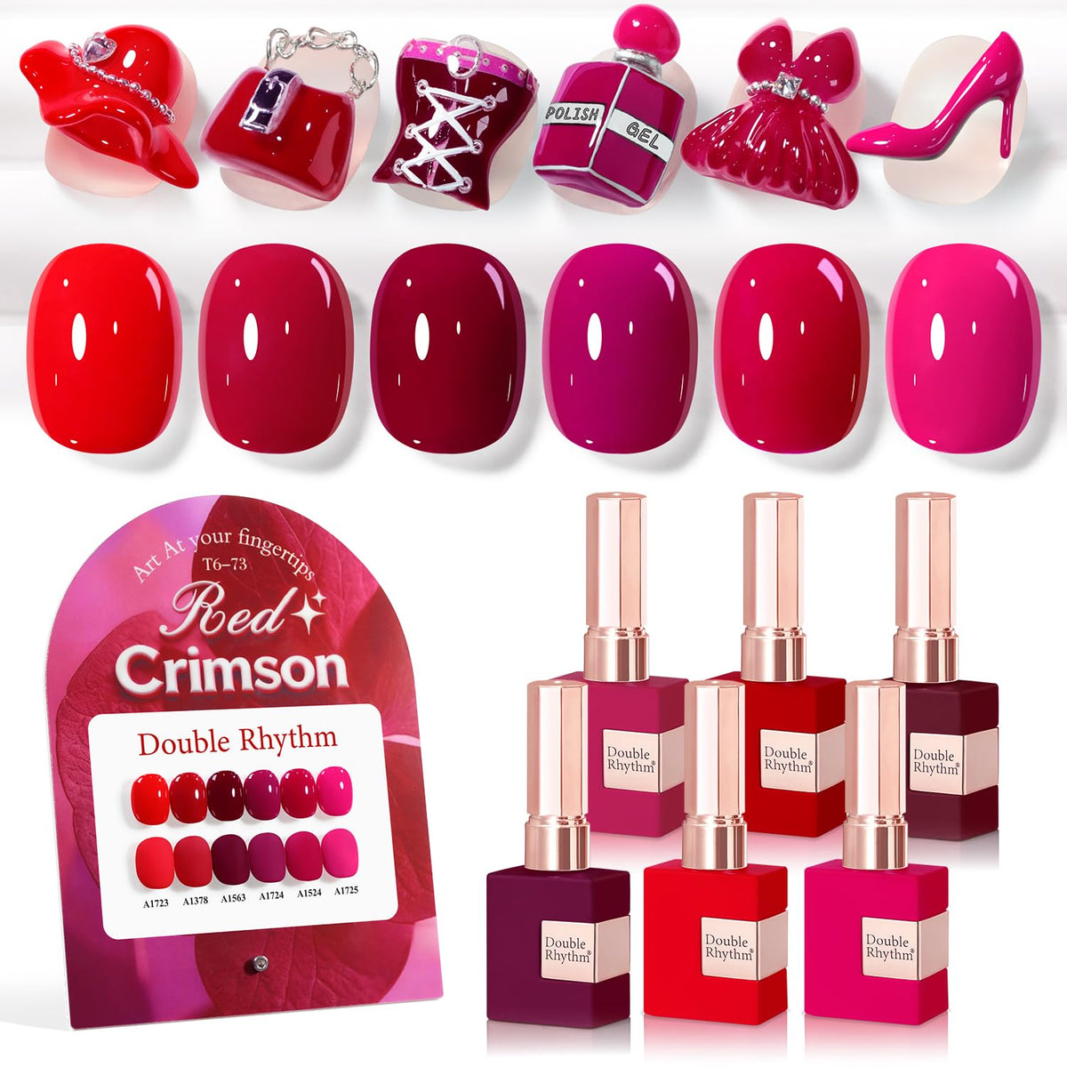 Double Rhythm Gel Polish Set 6 Pcs 15 ML Burgundy Cherry Rose Purple front view