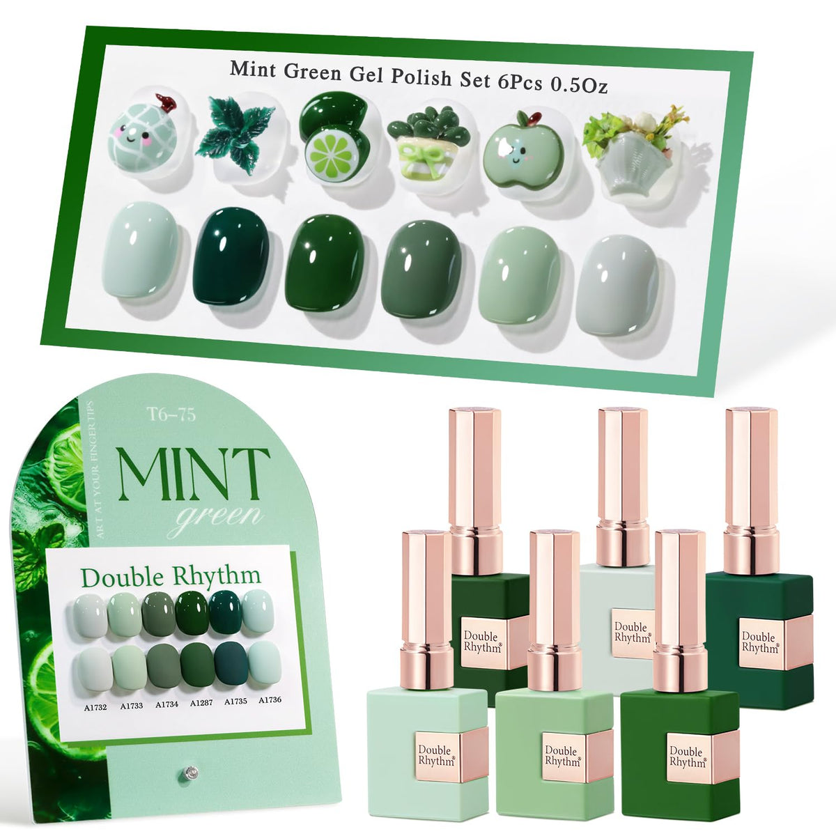 Double Rhythm Gel Polish Set 6 Pcs 15 ML Dark Mint Frost front view