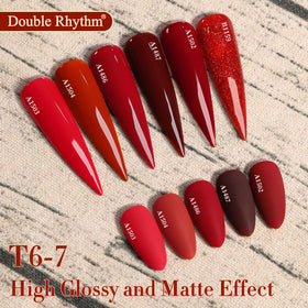 Double Rhythm Gel Polish Set 6 Pcs 15 ML Glitter Burgundy close-up