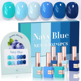 Double Rhythm Gel Polish Set 6 Pcs 15 ML in light blue and dark navy