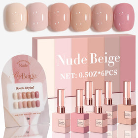Double Rhythm Gel Polish Set 6 Pcs 15 ML light beige and pink bottles