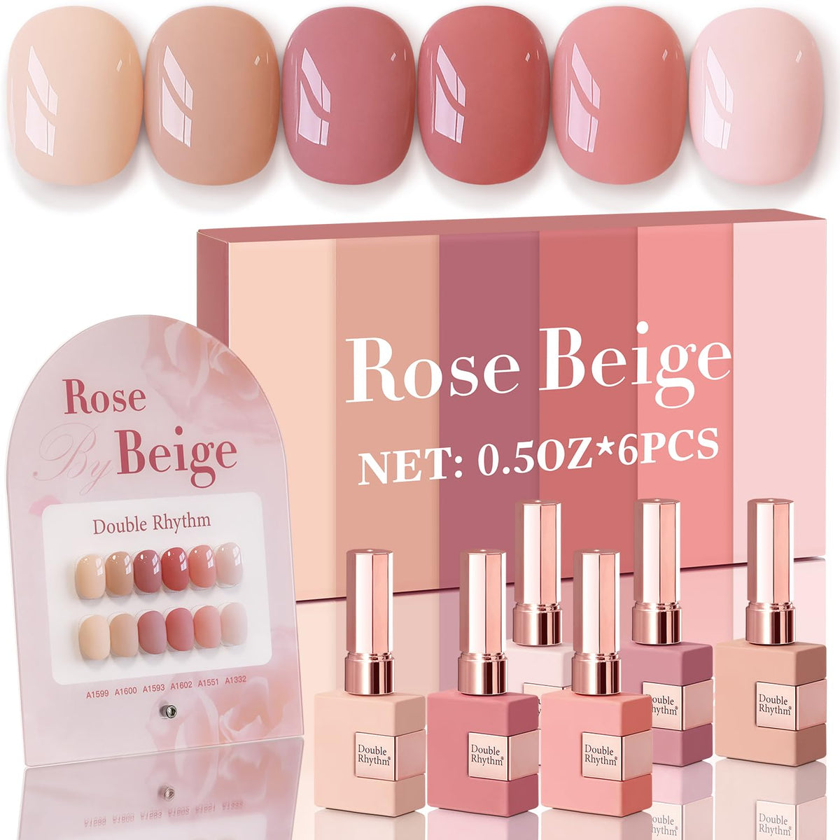 Double Rhythm Gel Polish Set 6 Pcs 15 ML Rose Beige Nude front view