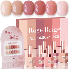 Double Rhythm Gel Polish Set 6 Pcs 15 ML Rose Beige Nude front view
