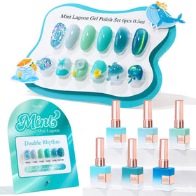 Double Rhythm Gel Polish Set 6 Pcs 15 ML Teal Mint Green front view