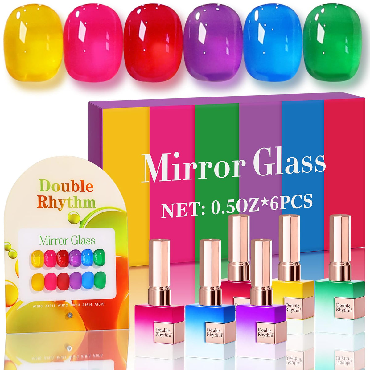 Double Rhythm Gel Polish Set 6 Pcs 15ml assorted colours front view