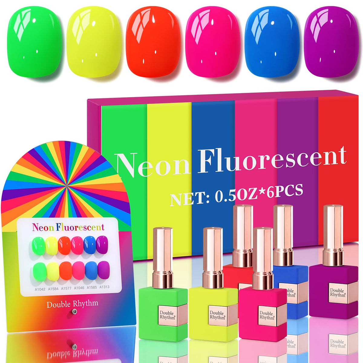Double Rhythm Gel Polish Set 6 Pcs 15ml neon colours front view