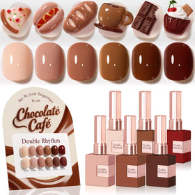 Double Rhythm Gel Polish Set 6 Pcs Burgundy Cherry Brown front view