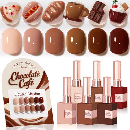 Double Rhythm Gel Polish Set 6 Pcs Burgundy Cherry Brown front view