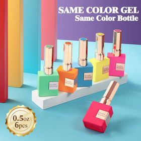 Double Rhythm Gel Polish Set on a nail art display