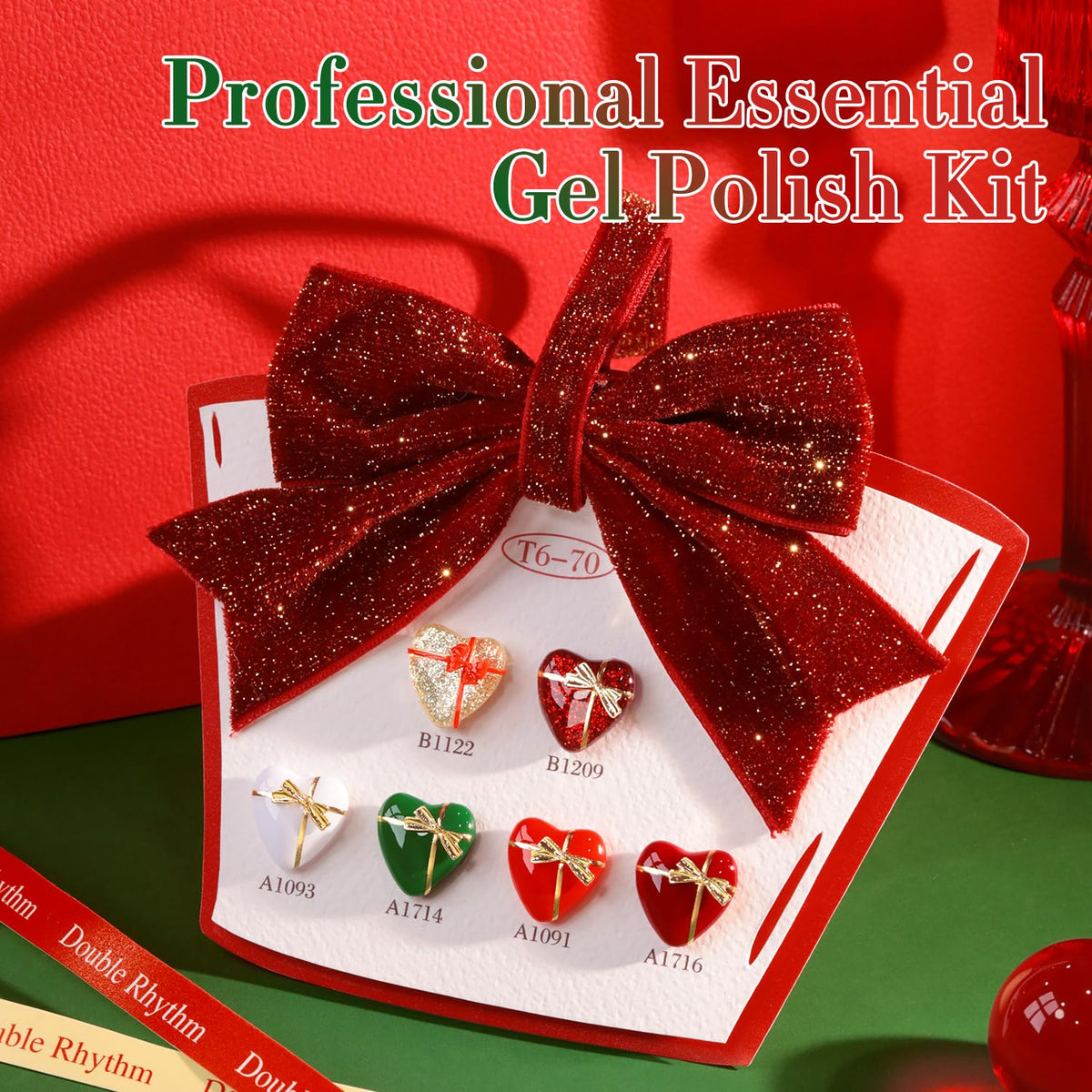 Double Rhythm gel polish set on a nail art table