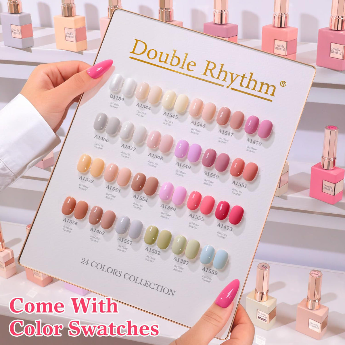 Double Rhythm gel polish set with base and top coats displayed