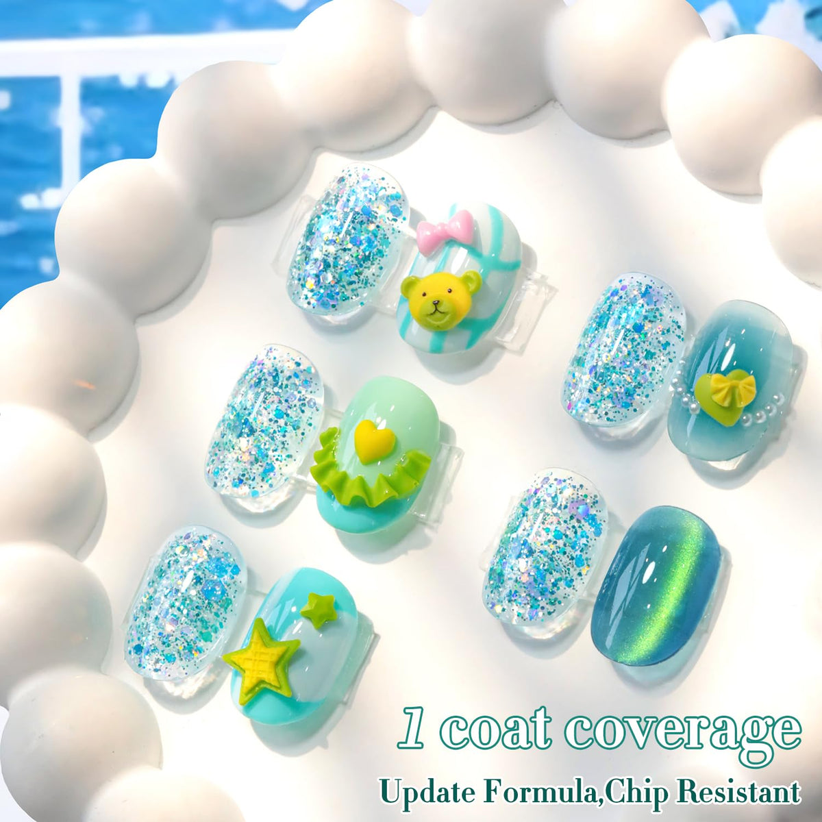 Double Rhythm Glitter Gel Polish in teal mint green