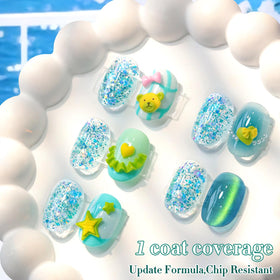 Double Rhythm Glitter Gel Polish in teal mint green
