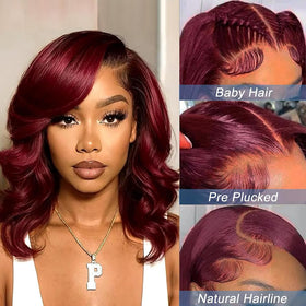 Douyin 99J Burgundy Lace Front Bob Wig back view