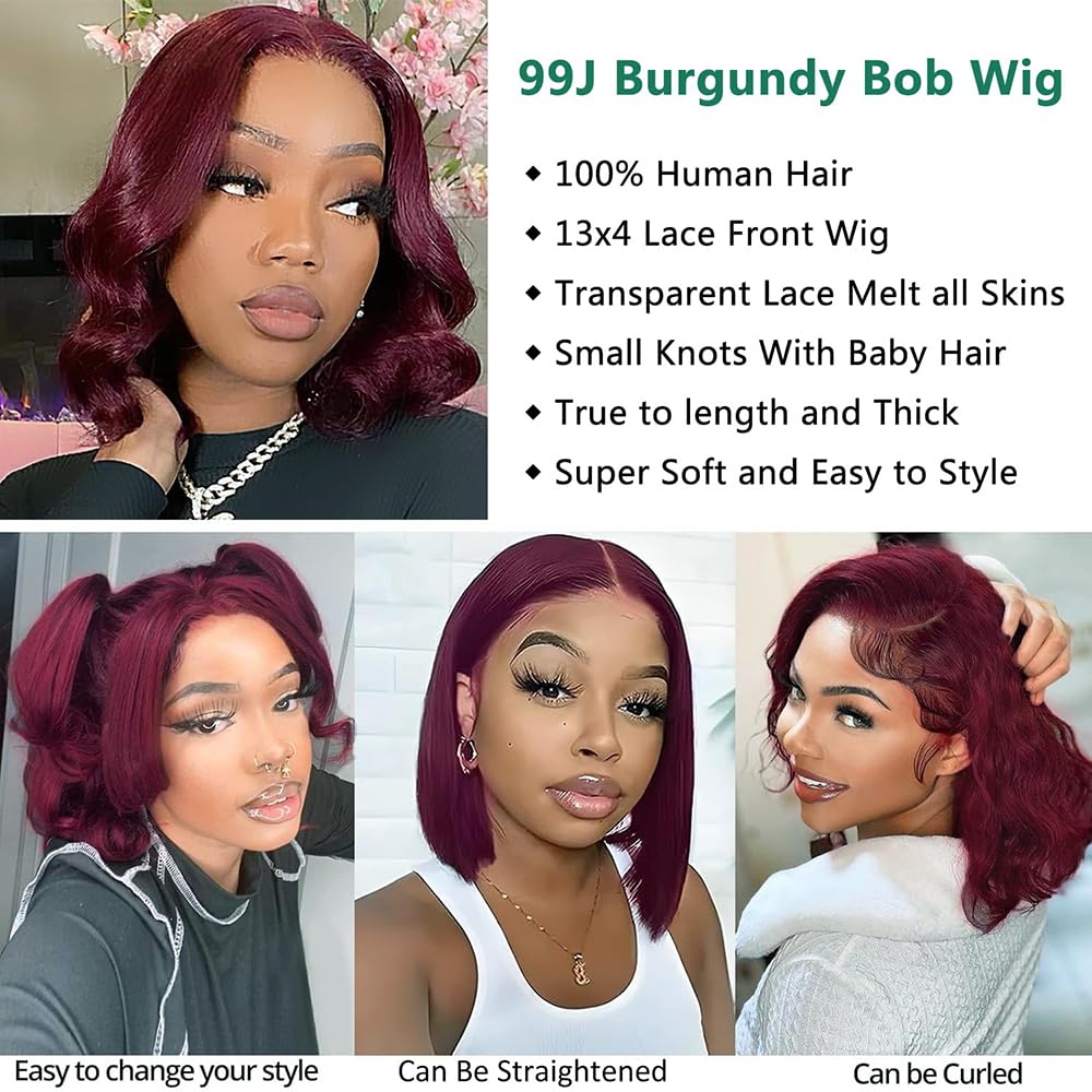Douyin 99J Burgundy Lace Front Bob Wig close-up of lace