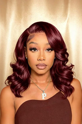 Douyin 99J Burgundy Lace Front Bob Wig front view