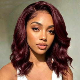 Douyin 99J Burgundy Lace Front Bob Wig on model