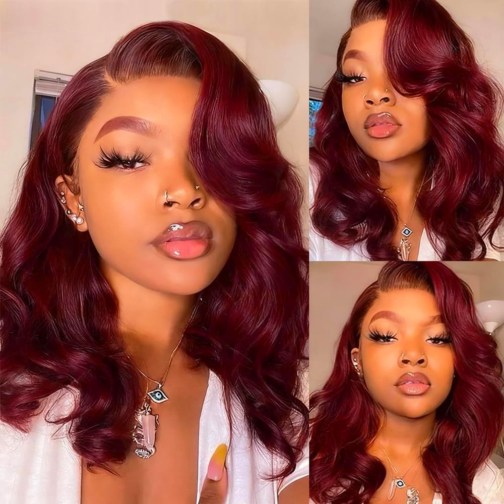 Douyin 99J Burgundy Lace Front Bob Wig side view