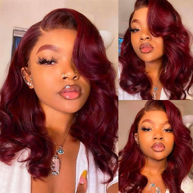 Douyin 99J Burgundy Lace Front Bob Wig side view