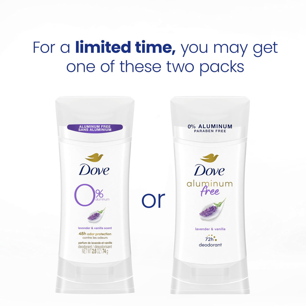 Dove 0% Aluminum Deodorant Lavender and Vanilla side view