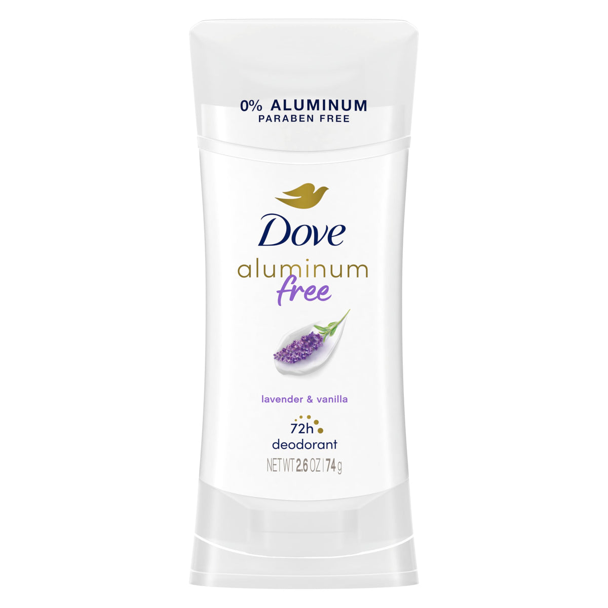 Dove 0% Aluminum Deodorant Stick Lavender and Vanilla front view