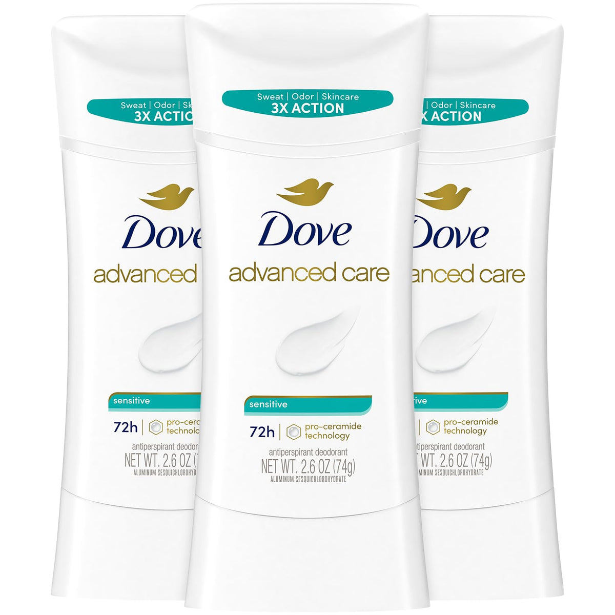 Dove Advanced Care Antiperspirant Deodorant 3-Pack, unscented front view
