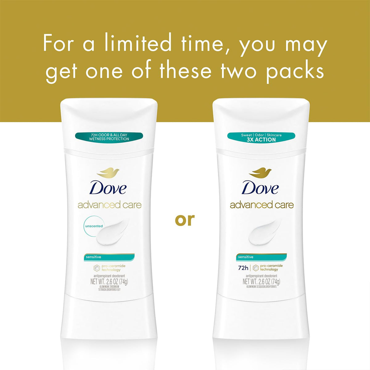 Dove Advanced Care Antiperspirant Deodorant showing Pro-Ceramide Technology