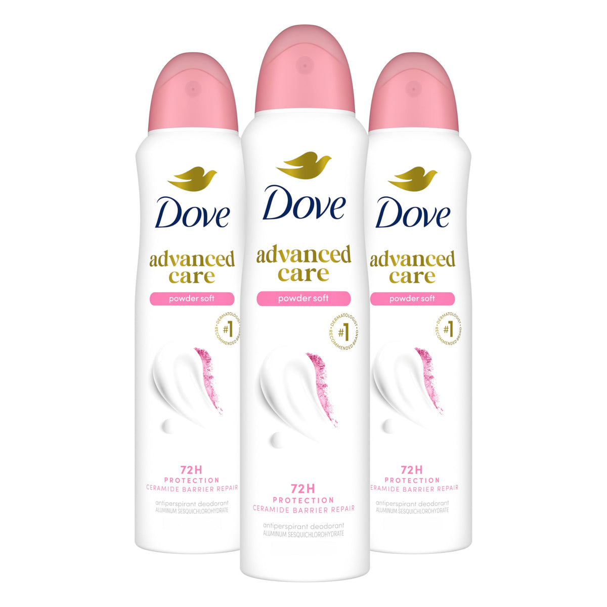 Dove Advanced Care Antiperspirant Deodorant Spray Powder Soft 3PK front view