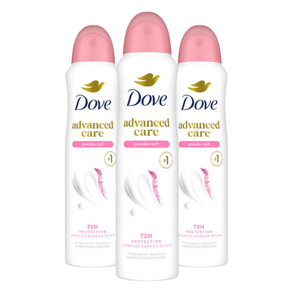 Dove Advanced Care Antiperspirant Deodorant Spray Powder Soft 3PK front view
