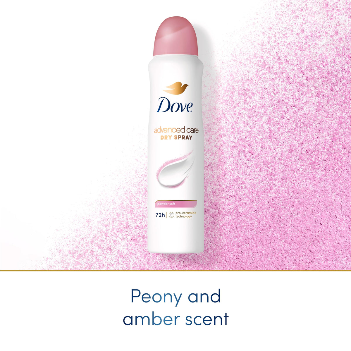Dove Advanced Care Antiperspirant Deodorant Spray Powder Soft 3PK with floral background