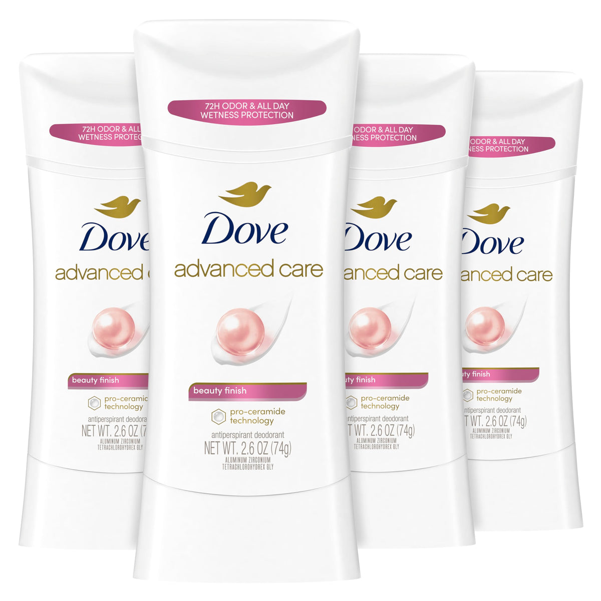 Dove Advanced Care Antiperspirant Deodorant Stick 4 Count packaging front view