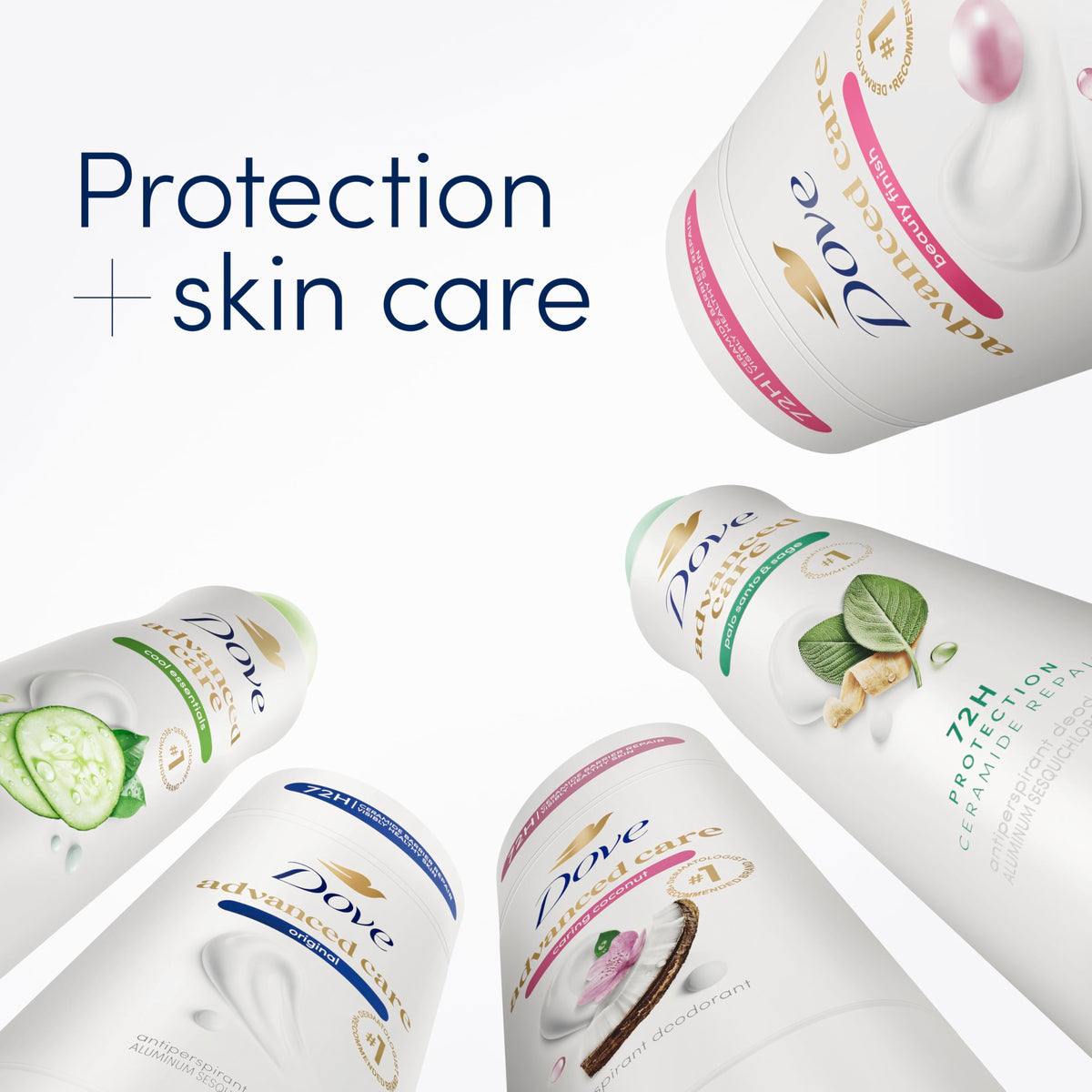 Dove Advanced Care Antiperspirant Deodorant Stick Apple & White Tea on bathroom counter