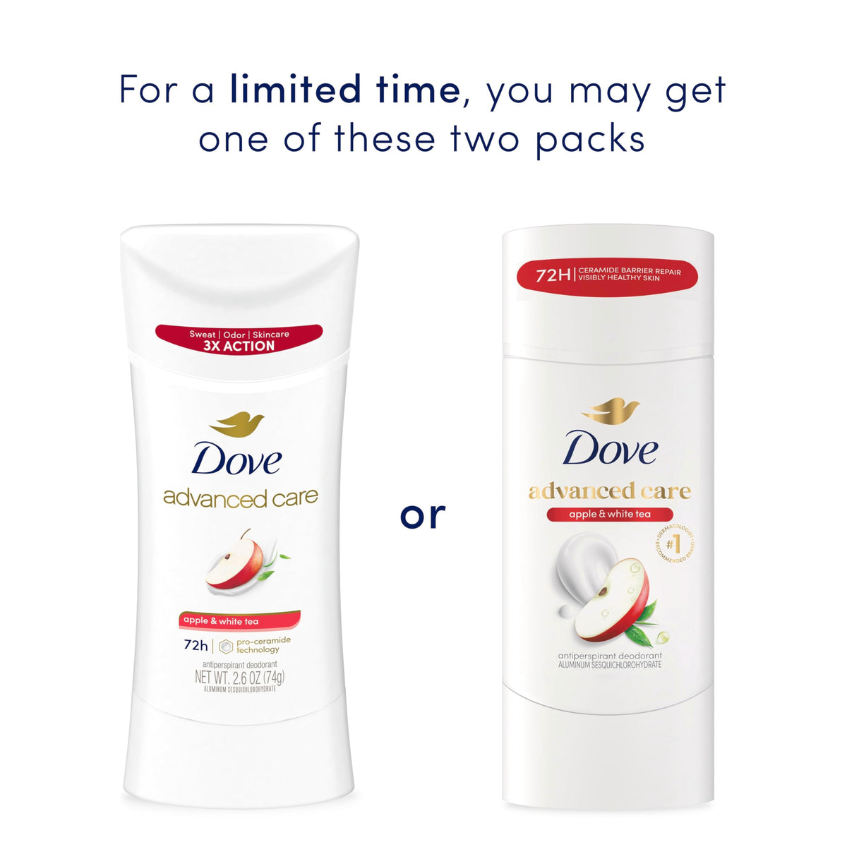 Dove Advanced Care Antiperspirant Deodorant Stick Apple & White Tea side view