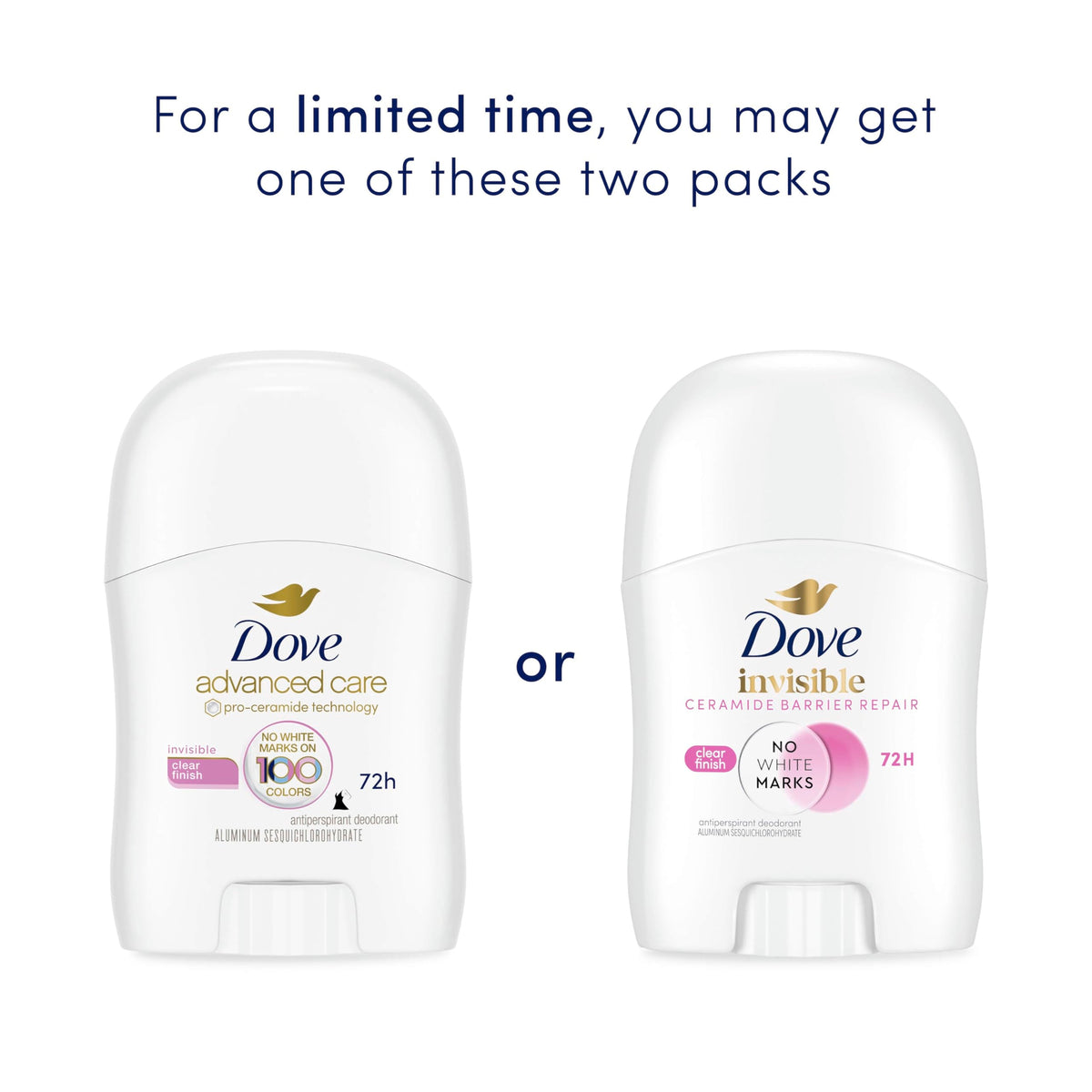 Dove Advanced Care Antiperspirant Deodorant Stick packaging with multiple units