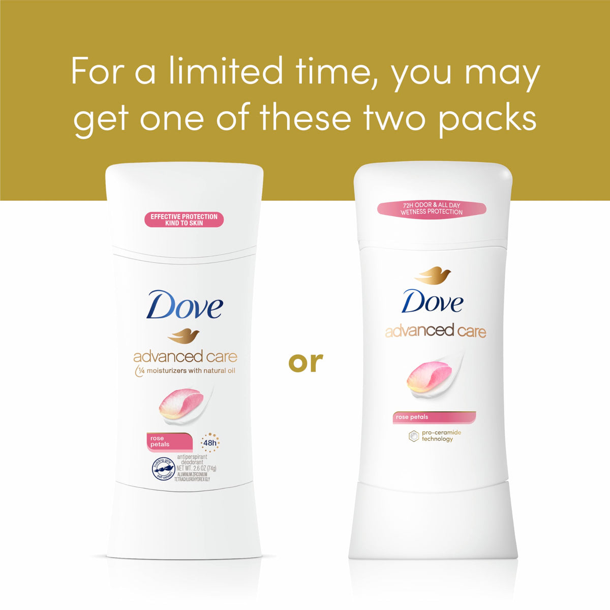 Dove Advanced Care Antiperspirant Deodorant Stick Rose Petals close-up of stick