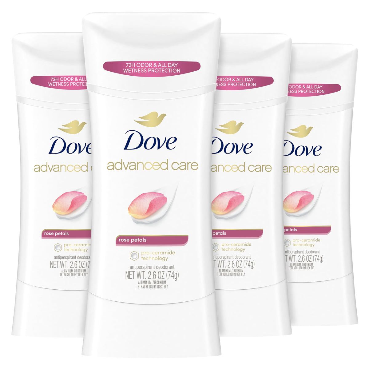 Dove Advanced Care Antiperspirant Deodorant Stick Rose Petals front view