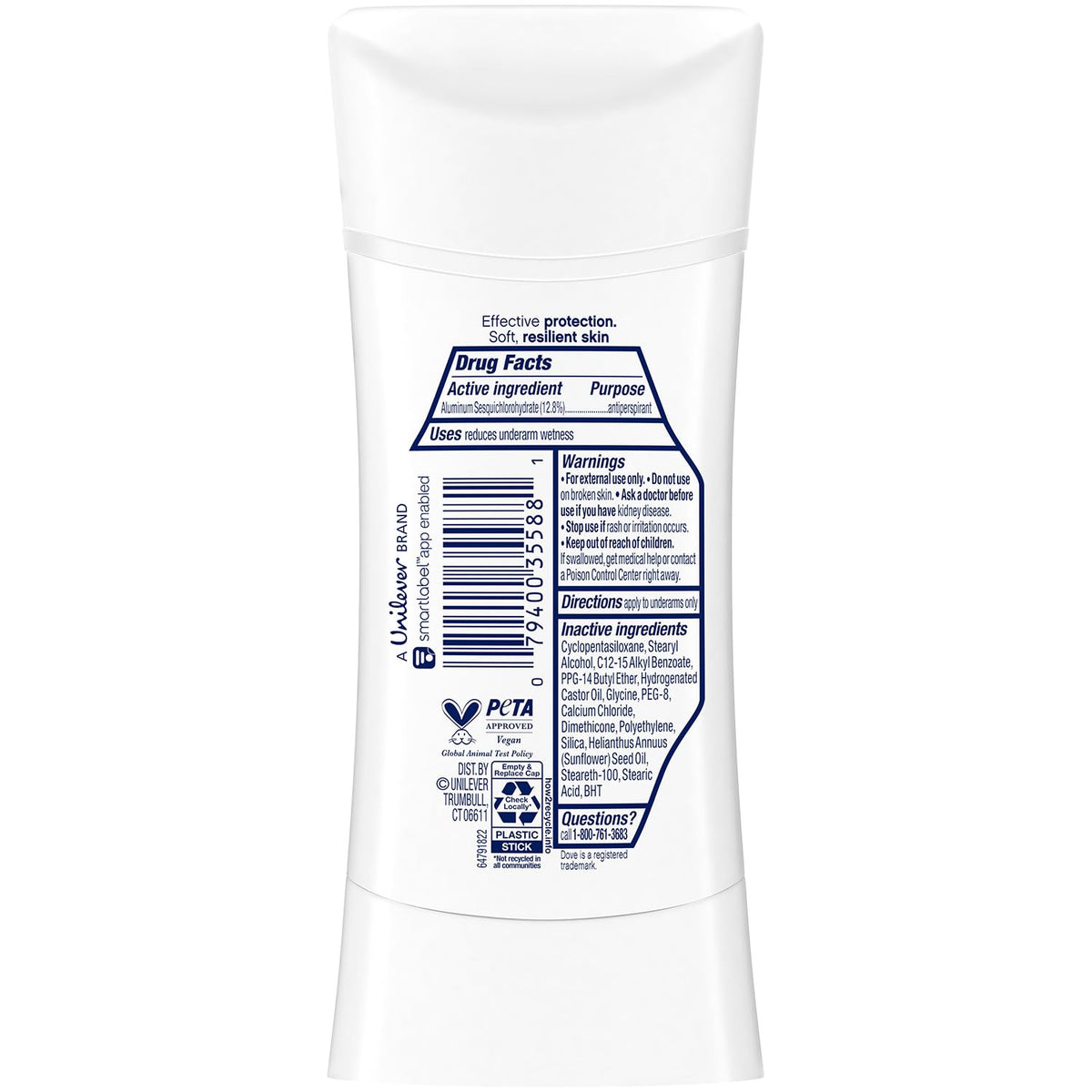 Dove Advanced Care Antiperspirant Deodorant stick side view