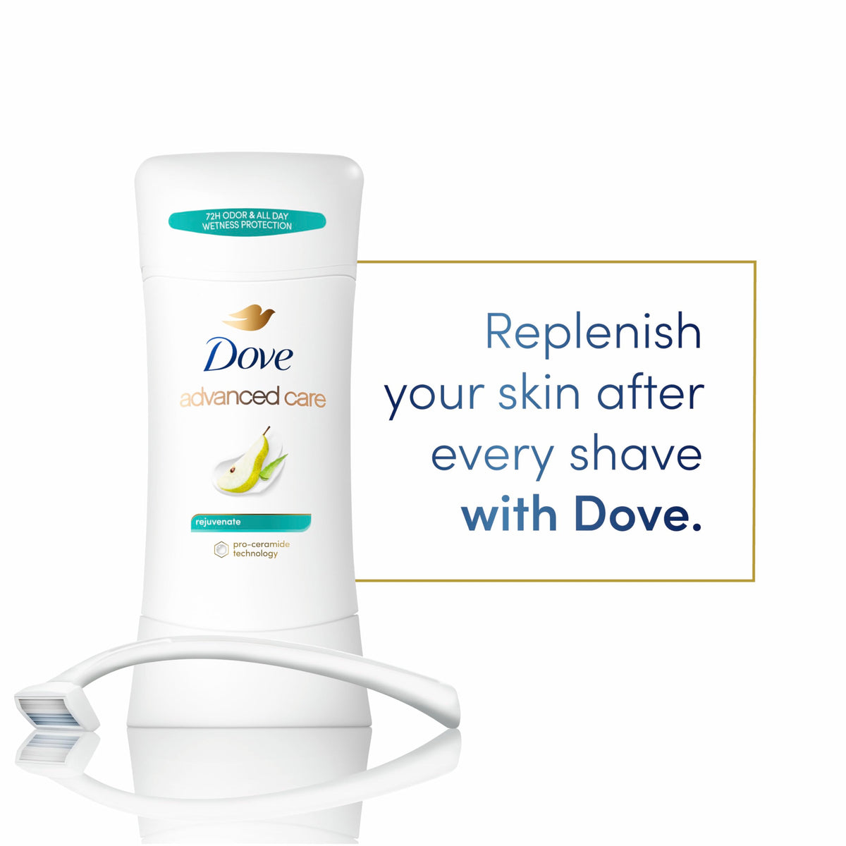 Dove Advanced Care Antiperspirant Stick Rejuvenate Pear side view