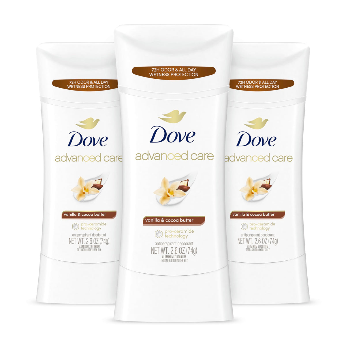 Dove Advanced Care Antiperspirant Stick Vanilla & Cocoa Butter front view